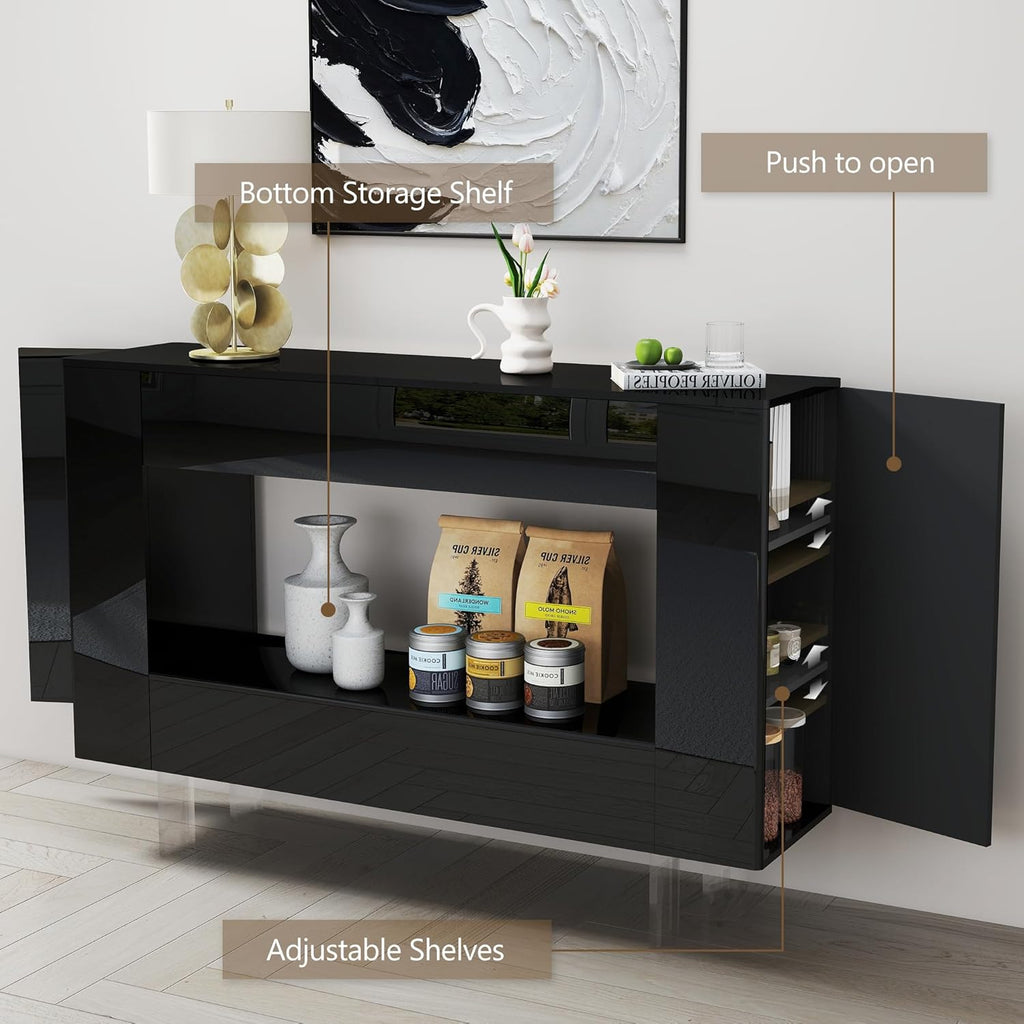 Console Table, 47" High Gloss Entryway Table with Hidden Storage Cabinets, Adjustable Shelves, Modern Sofa Table for Behind The Couch, Living Room, Hallway, Black