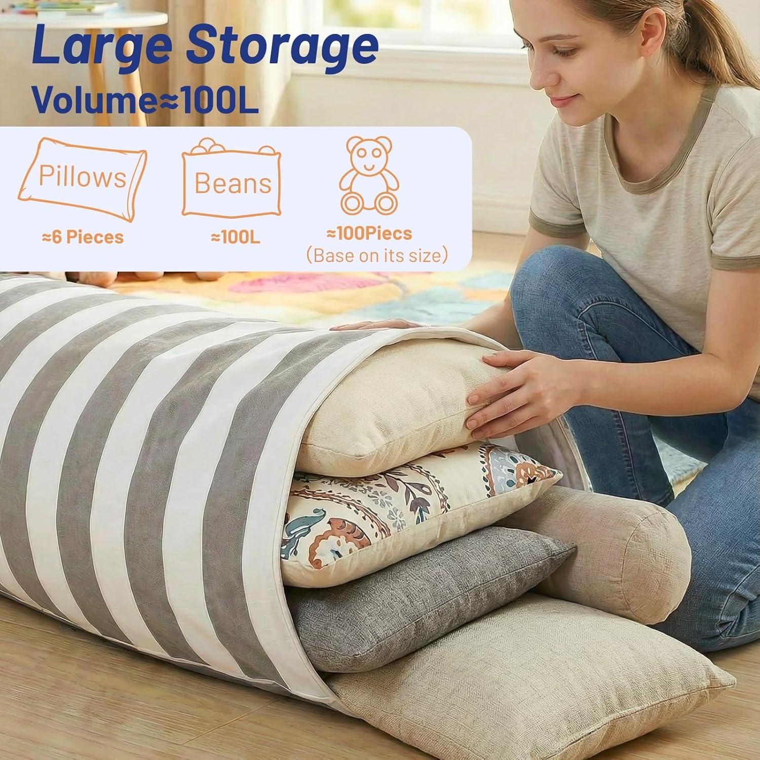 Stuffed Animal Storage Bean Bag Cover for Kids – Multi-Functional Toy Organizer & Comfy Storage Bean Bag Chair– Perfect Toy Storage Solution for Playroom & Bedroom – Ideal Gift for Kids