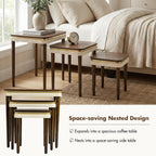 Hyfirm Walnut Side Table End Table Nesting Tables Set of 3, Retro Nesting Tables with Veneered Top & Gold Trim, Mid Century Modern Nesting Wood Coffee Tables for Living Room/Bedroom/Apartment