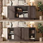 ModernMate 63'' Sideboard Buffet Cabinet with 4 Sliding Doors, Wood Credenza Storage Cabinet with Pedestal Base, Large Side Board with Adjustable Shelf for Living Room, Kitchen, Hallway, Dark Walnut
