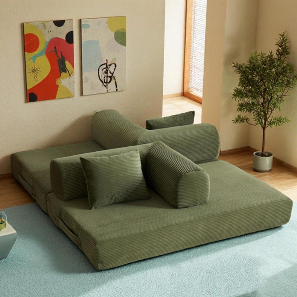 59in Convertible Sofa Bed, Corduroy Boneless Couch Bed, Futon Sleeper Sofa Pull Out Bed, Foldable Couch for Living Room Apartment, No Assembly Required