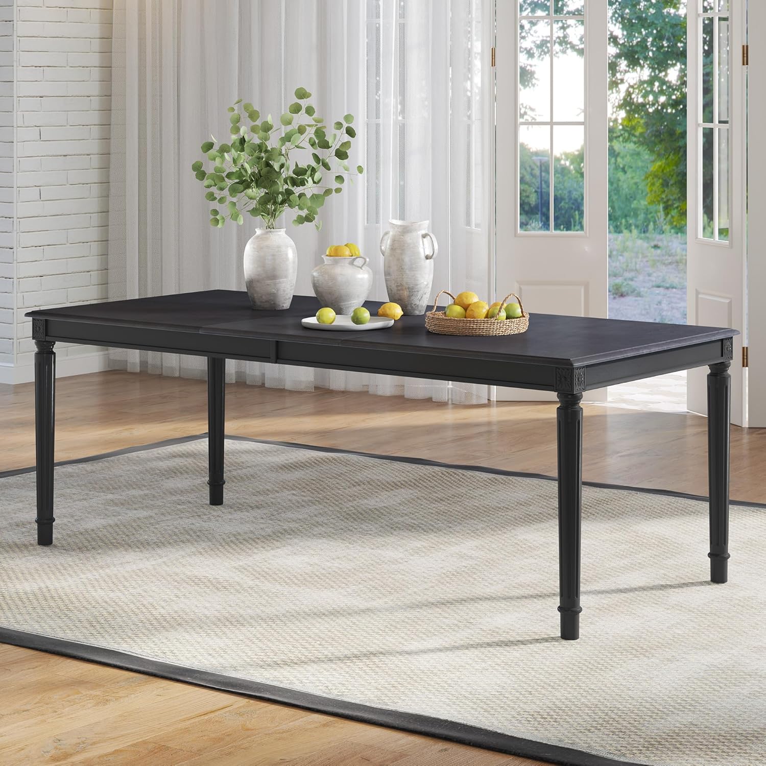 AMERLIFE 79 Inch Farmhouse Dining Table for 6 to 8, Large Rectangular Solid Wood Kitchen Dining Table with Roman Conical Legs, Rustic Dining Room Table for Family Gatherings, Grey