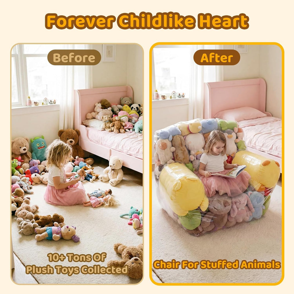 NTYNTY Clear Stuffed Animal Storage Chair, 37.8" x 37.4", 0.35mm Thick PVC, 330lbs Load, Waterproof Transparent Plush Storage Chair for Kids & Adults