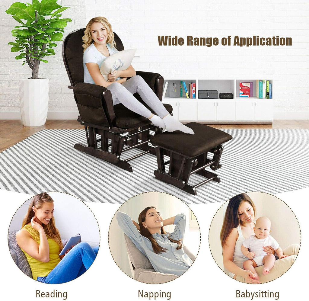 DORTALA Baby Glider Rocker with Ottoman, Multi-Position Glider with Cleanable Upholstered, Smooth Rocking Motion, Nursery Glider & Ottoman Sets for Nursing Baby, Reading, Brown