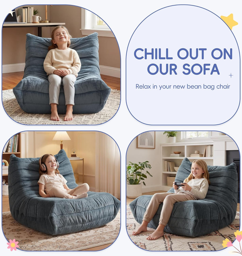 Hobestluk Bean Bag Chair for Kids Toddler Bean Bag Chair with Memory Foam Filler Beanbag with Spacious Design Bean Bag Couch for Reading Gaming Relaxing (Blue Grey, Small)
