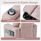 INFANS Kids Recliner, Toddler Lounge Chair with Adjustable Backrest Footrest Side Pockets Cup Holder 90 lbs Load, Velvet Fabric Toddler Couch