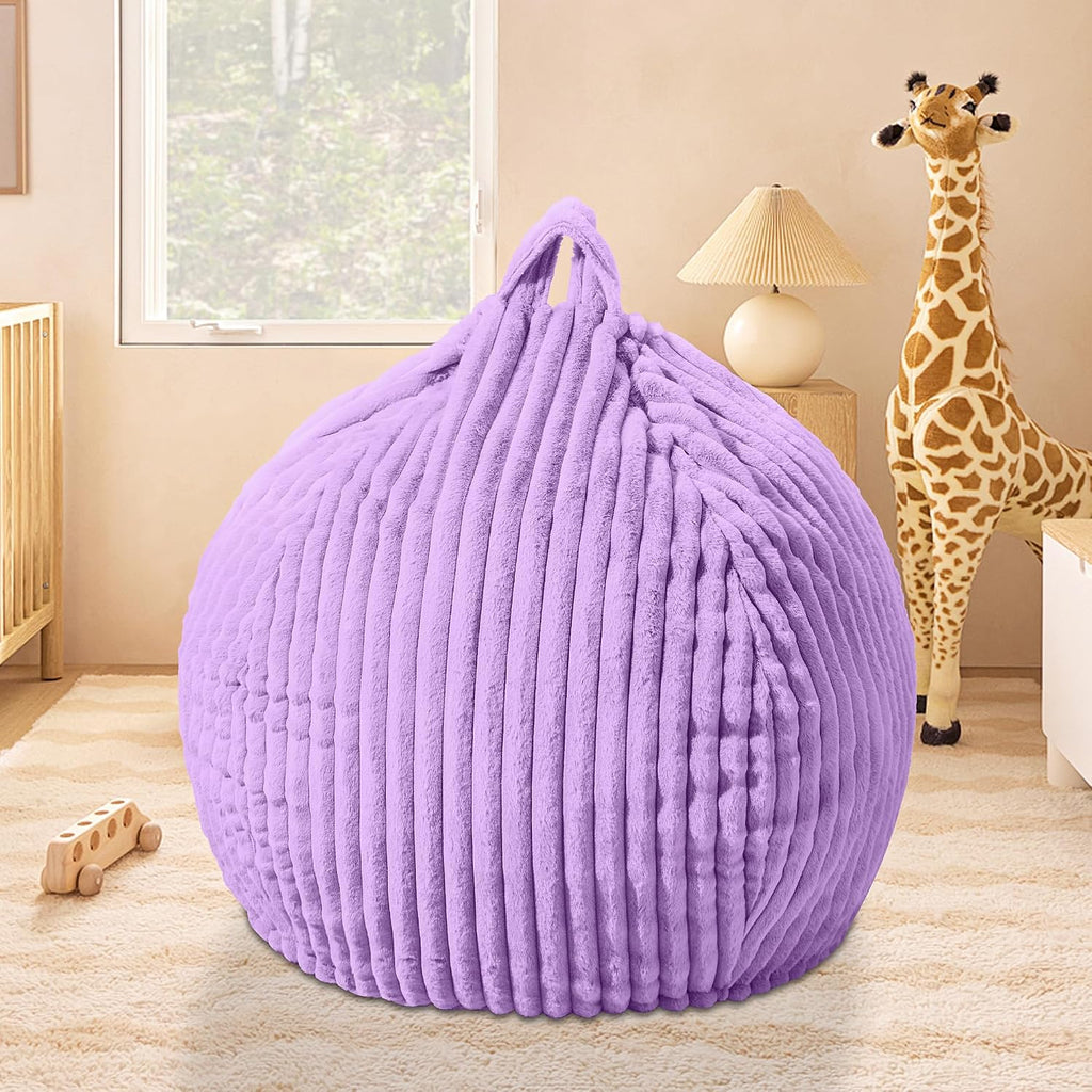 HABUTWAY 2FT Bean Bag Chair, 2' Bean Bag Chairs with Memory Foam Filled, Small Comfy Beanbag Chair with Stripe Plush Cover for Living Room Bedroom Dorm，Purple