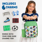 Fit & Fresh Customizable Charm Lunch Bag for Boys & Girls, Soccer Kids Lunch Box with 6 Sports Charms, Premium Insulated Reusable Lunch Tote for School