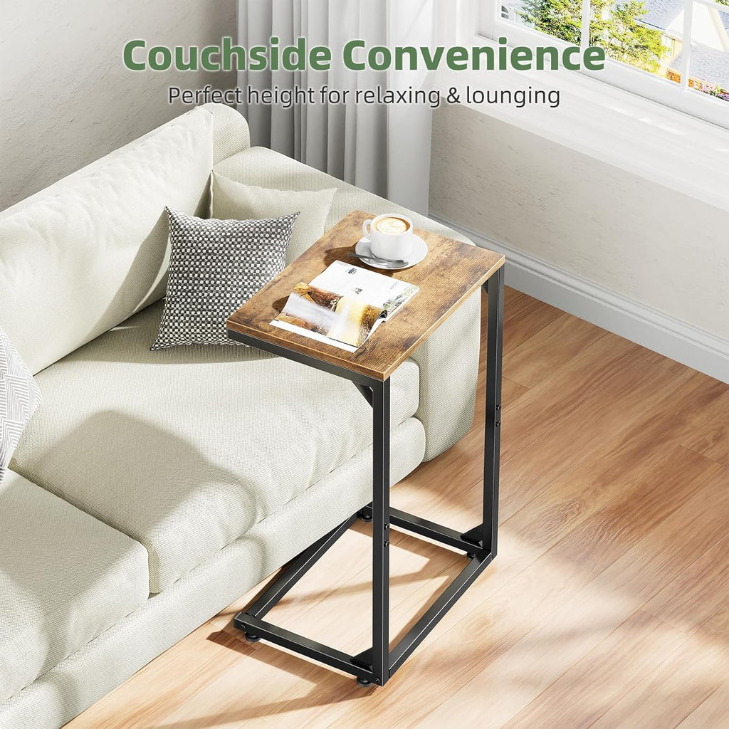 Simple Trending C Shaped End Table, Small Side Table, TV Trays for Couch, Sofa Table for Living Room, Bedside, Rustic Brown