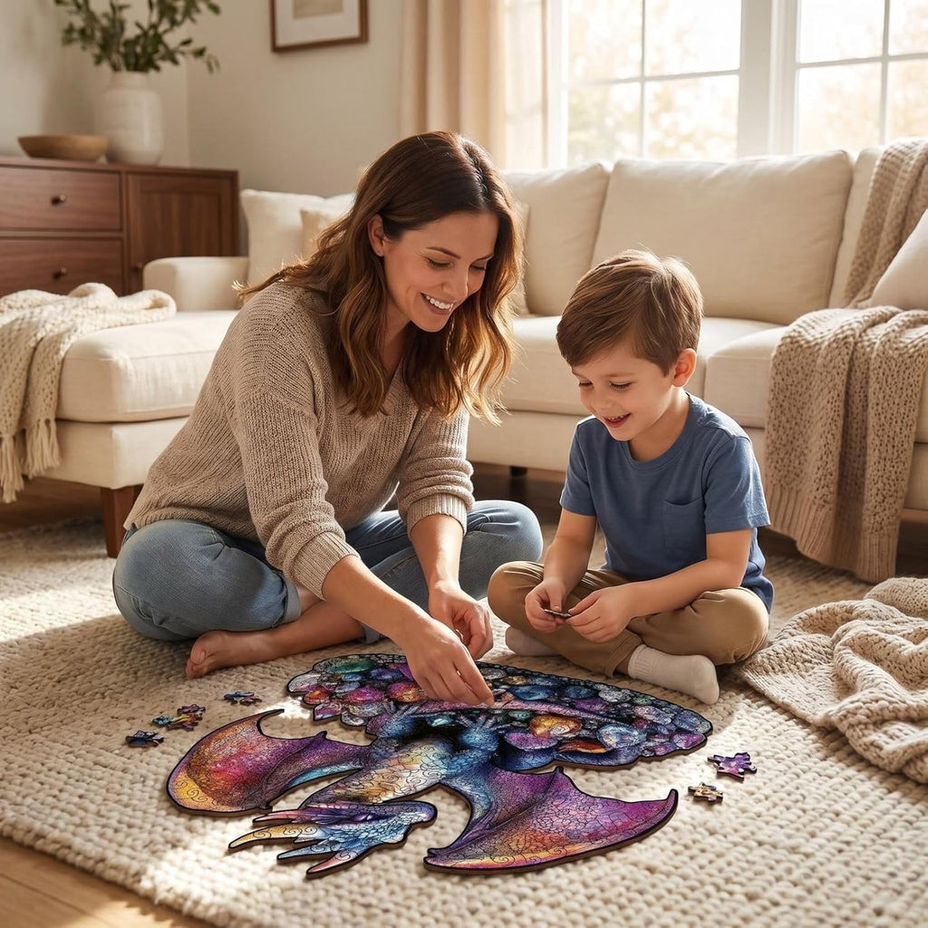 Wooden Puzzle for Adults, Rainbow Dragon Jigsaw Puzzles,Unique Irregular Shaped, Medium Difficulty&Stress Relief Puzzles, Ideal Holiday and Housewarming Gift for Home Deco (L-11 * 11 INCH 250PCS)