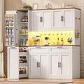 Itaar 71" Kitchen Pantry Cabinet with Charging Station and Led Light, Kitchen Storage Cabinets with Microwave Stand, 59" Wide Pantry Storage Cabinet with Storage Cart 3 Tier for Dining Room, White