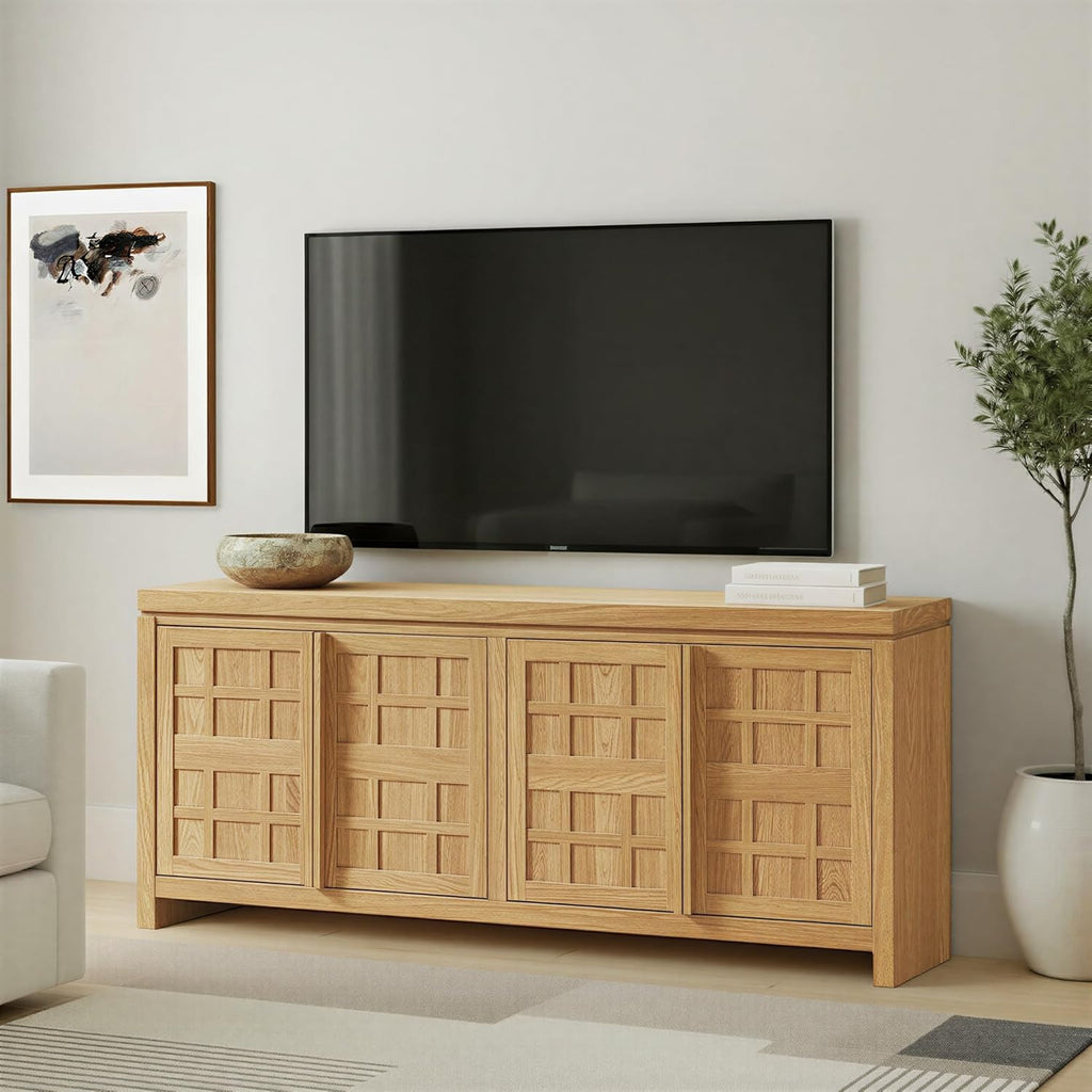 Walker Edison Booker Modern Sideboard/TV Stand with Adjustable Cabinets, 74 Inch, Heritage Oak