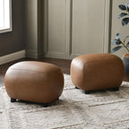 KINWELL 23" Wide Faux Leather Upholstered Ottoman Set of 2, Mid-Century Modern Living Room Footrest with Soft Padded Seat, Footstool for Bedroom, Entryway or Living Room, Camel