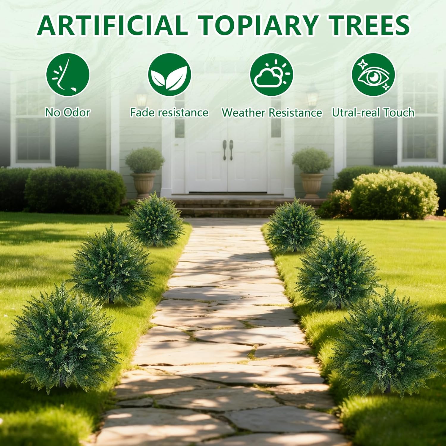 Artificial Cedar Topiary Trees with Ground Spike, 2 Pieces Fake Pine Shrubs Bushes, UV Resistant Faux Evergreen Cypress Tree Plants for Indoor Outdoor Planters Front Porch