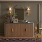 WIN2WIN 63" Fluted Sideboard Buffet Cabinet with Storage, Mid Century Modern Credenza with Faux Marble Top, Curved Corners, Wood Media TV Console Accent Cabinet for Living Room Kitchen Hallway, Walnut