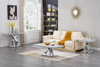 Modern Marble End Table Luxury White Faux Marble Sofa Side Table with Silver Mirrored Stainless Steel Base Square Bedside Tables Nightstand for Living Room Bedroom Office