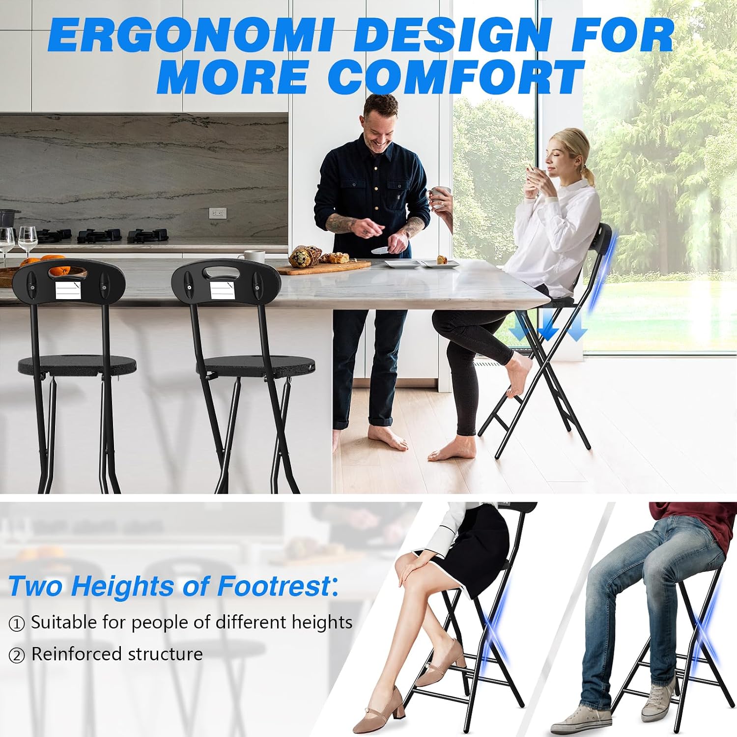 Rfiver Folding Stool with Back, Heavy Duty Foldable Stools for Adults with Handle, Portable Folding Stool Chair (24 inch Set of 1)