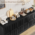 Modern Farmhouse Buffet Cabinet with Storage, 85" Large Sideboard Storage Cabinet with 6 Barn Doors, Coffee Liquor Bar Cabinet Wood Table Credenza with Adjustable Shelf for Kitchen Dining Living Room