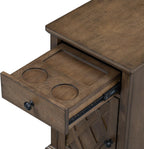 Merax Vintage End Table with Charging Station, Narrow Side Table with Cup Holders and Storage Cabinet for Living Room & Bedroom, Antique Brown