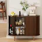 DHH Sideboard Buffet Cabinet with Storage,Mid Century Modern Fluted Accent Coffee Bar Console Table,Tambour Sliding Doors& Adjustable Shelf for Kitchen, Living Room, Entryway(Walnut, 40Inch)