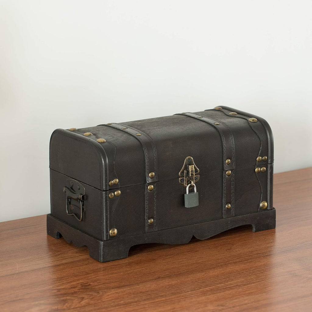 Vintiquewise Small Pirate Style Wooden Treasure Chest (Chest with Padlock) (QI003026.p)