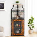 IDEALHOUSE Corner Wine Cabinet with Removable Wine Rack, Industrial Wine Cabinet with Glass Holder and Mesh Door, Liquor Coffe Bar Cabinet with Adjustable Shelves, Rustic Brown