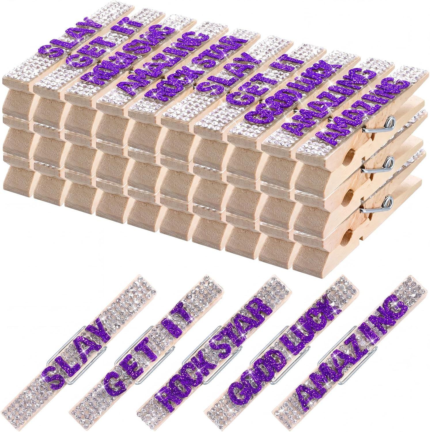 Ecation 30 Pcs Cheerleading Rhinestone Volleyball Spirit Clips Competition Cheer Pins Clothespins Cheer Charms for Clothes Pins Gifts Sports Volleyball Team Party Favors Accessories Bulk (Purple)