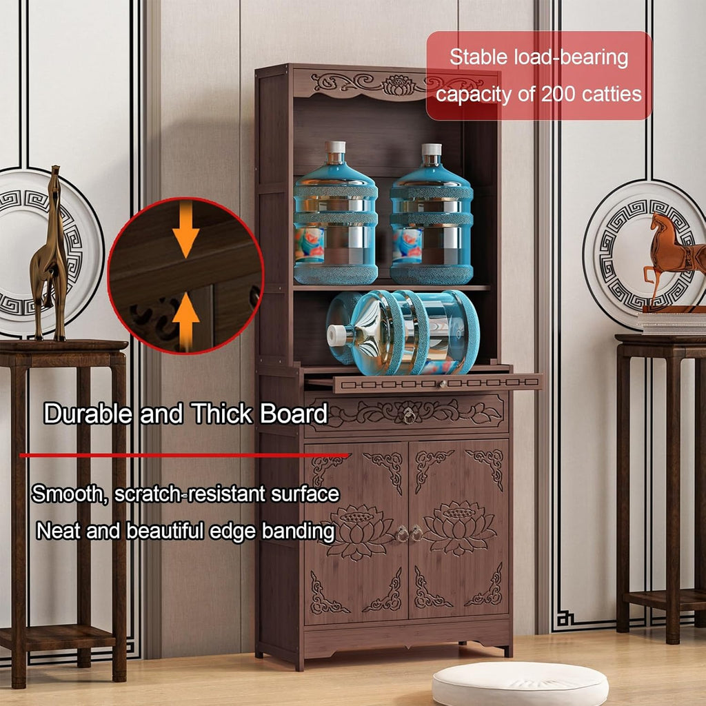 Meditation Table with Storage, Bamboo Buddhist Altar Cabinet, Personal Shrine Altar Table, Chinese Pooja Prayer Cabinet, for Living Room, Bedroom, Office(70cm/27.5in)