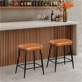 STOOLINK 24 Inch Bar Stools Set of 2, Counter Height Bar Stool for Kitchen Island, Metal Bar Stools for Counter, Modern Kitchen Stools with Sturdy Metal Base and Adjustable Foot Pins, Brown