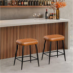 STOOLINK 24 Inch Bar Stools Set of 2, Counter Height Bar Stool for Kitchen Island, Metal Bar Stools for Counter, Modern Kitchen Stools with Sturdy Metal Base and Adjustable Foot Pins, Brown