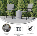Flash Furniture Mystic Folding Patio Sling Chairs, Outdoor Textilene Lawn Chairs with Armrests, Set of 2, Gray