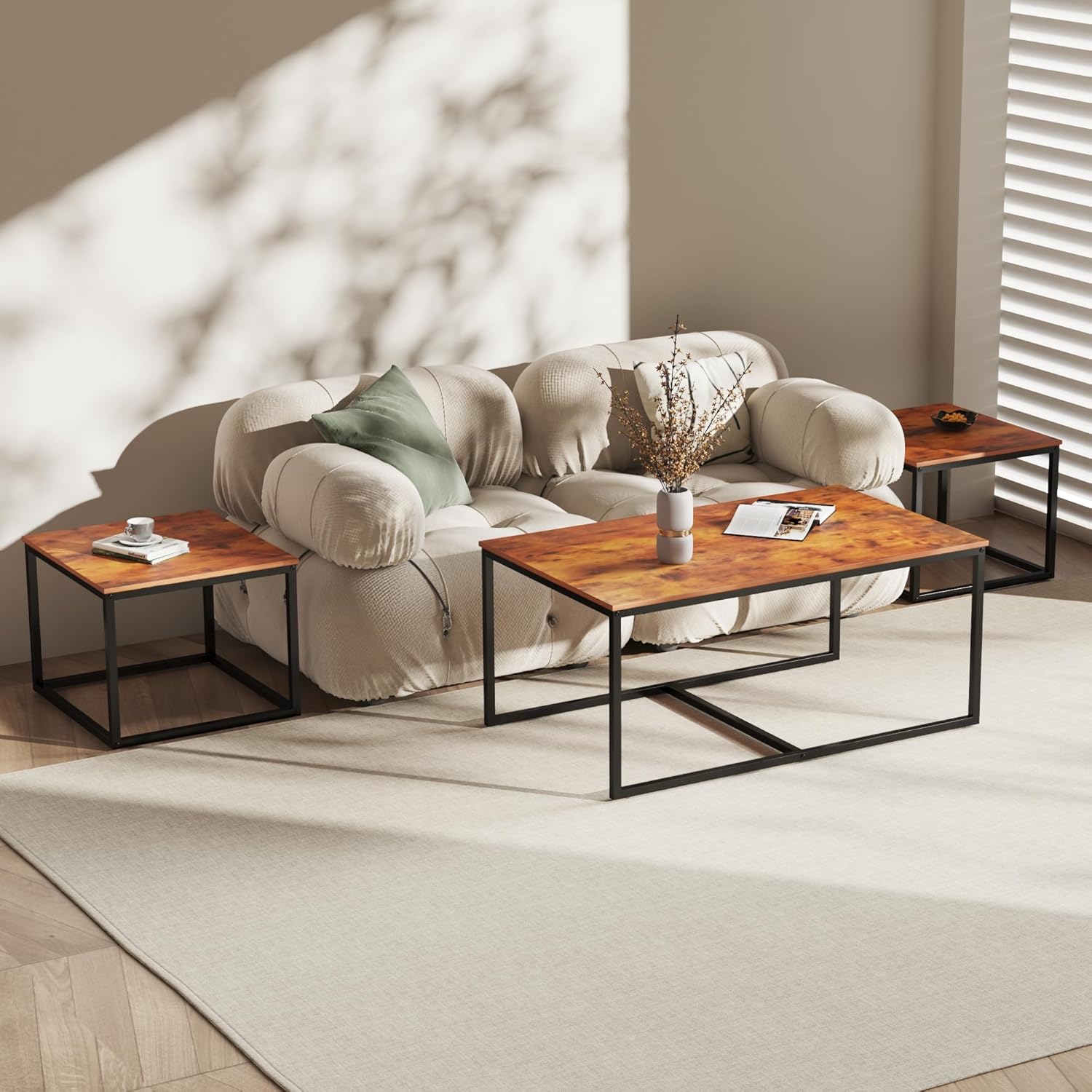 Nesting Coffee Tables,3 Piece Living Room Coffee Table,Industrial Rectangular Coffee Table Set,End Table Side Tables for Living Room Bedroom