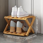 Bamboo Shoe Rack, 2 Tier Foldable Shoe Rack Extendable, Skinny Narrow Organizer for Entryway Closet, Khaki