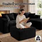 Corduroy Ottoman, Modern Boneless Cloud Foot Rest Foam Support, Oversized Modular Sectional Sofa Stool for Living Room, Bedroom & Small Spaces, No Assembly Required (Black, Ottoman)