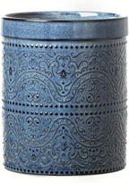 Kitchen Utensil Holder, 7 Inches Large Ceramic Utensil Holder for Countertop, Lace Emboss Cooking Utensil Crocks for Kitchen, Home Decor, Reactive Blue