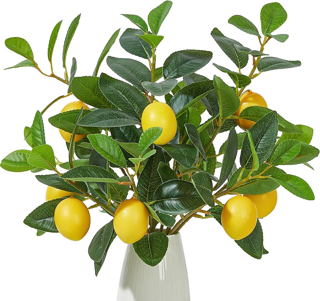 Heleze 3 Pcs Artificial Lemons Tree Branches - Faux Greenery Stems Realistic Lemon Branch with Lifelike Leaves Fake Lemon Plant for Home, Dining Table, Kitchen Decor 18 Inch