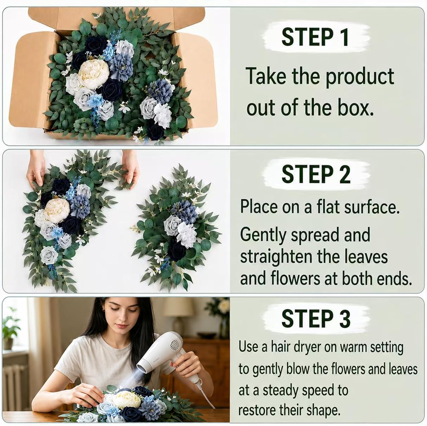 AitnWoy Artificial Wedding Arch Flowers Kit 2 PCS Dust Rose Flowers Silk Peony Floral Swag Welcome Sign for Wedding Ceremony Party Home Garland Decor