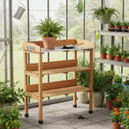 Potting Bench Table, All-Weather Garden Table Work Station, Wood Outdoor Potting Table for Garden, Yard, Balcony, Easy Assembly (Light Brown)