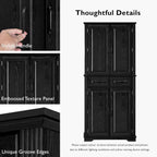 Virubi 71" Tall Kitchen Pantry Cabinet with 3 Pull Out Cabinet Organizers, Farmhouse Embossed Texture Storage Cupboard with Door Shelves, Adjustable Shelves, Anti-Tip Kit for Kitchen & Dining (Black)