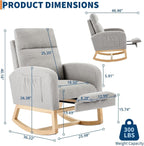Modern Nursery Rocking Chair with Footrest,Teddy Upholstered Rocking Chair Comfortable Rocker Recliner with Side Pocket,Rocker Glider for Nursery,Grey