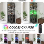 Wine Bar Cabinet with Power Outlet, 6-Tiers Industrial Wine Cabinet with LED Light and Glass Holder, Corner Bar Cabinet with Adjustable Shelf and Mesh Door, Liquor Cabinet Bar for Home