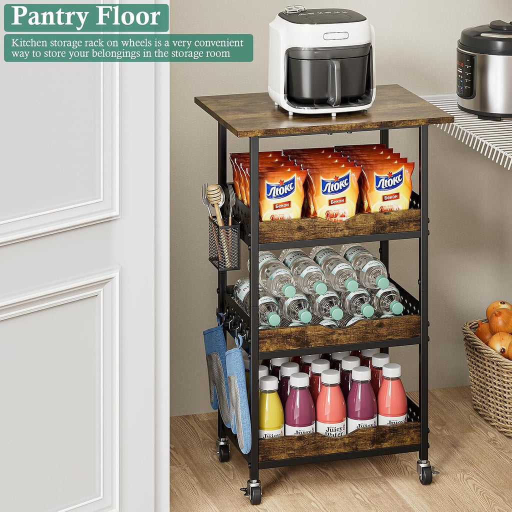 XYZLVSI Rolling Kitchen Microwave Cart, 4 Tier Microwave Table Stand with Fruit Baskets, Kitchen Storage Rack on Wheels, Small Coffee Bar Station Shelf Organizer for Pantry, Living Room Office