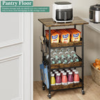 XYZLVSI Rolling Kitchen Microwave Cart, 4 Tier Microwave Table Stand with Fruit Baskets, Kitchen Storage Rack on Wheels, Small Coffee Bar Station Shelf Organizer for Pantry, Living Room Office
