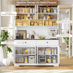 FINETONES 71" Pantry Cabinet, Tall Kitchen Pantry Storage Cabinet with Charging Station, 47.2" Wide Kitchen Hutch Food Storage Cabinets with Open Countertop for Dining Room, White
