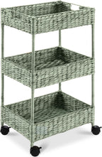 Best Choice Products 3-Tier Water Hyacinth Rolling Nursery Caddy w/Wheels, Utility Cart, Storage Organization for Bathroom, Craft Room, Laundry Room - Sage