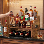 4-Tier Wood Display Shelf Wine Rack for 16 Bottles Wood Coffee Syrup Organizer with Handles Home Whiskey Shelf Retro Mini Liquor Cabinet Spice Rack Coffee Bar Shelves, Brown