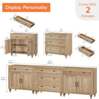 WAMPAT Buffet Cabinet with 5 Drawers and 4 Doors, Vintage Wood Grain Design, Farmhouse Coffee Bar with Storage, Morden Sideboard Cabinet for Dinning Room, Kitchen, and Living Room, 101 inch, Oak