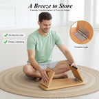 Meditation Stool, Foldable Bamboo Kneeling Bench with Velvet Cushion, Ergonomic Yoga Seat with 5° Forward Tilt, Portable Floor Chair for Seiza and Lotus, High Weight Capacity 397 Lbs, Wood Color