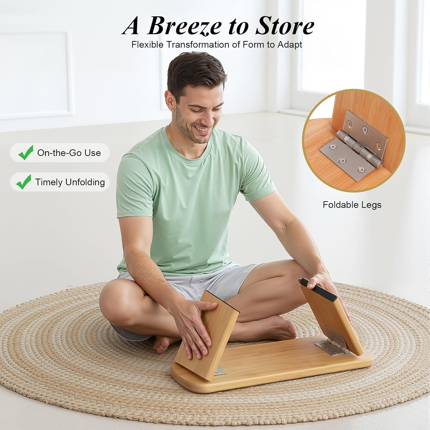 Foldable Meditation Bench with Cushion – Ergonomic Kneeling Meditation Stool, Bamboo Bench for Sitting or Kneeling, 5° Forward Tilt for Comfort, 396lbs Capacity, Portable Floor Seat for Yoga