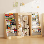 NACHES Montessori Kids Bookshelf with Toy Storage, Extra Book Display Shelves for Toddlers, Front-Facing Book Organizer for Nursery Playroom Bedroom (Natural Wood)